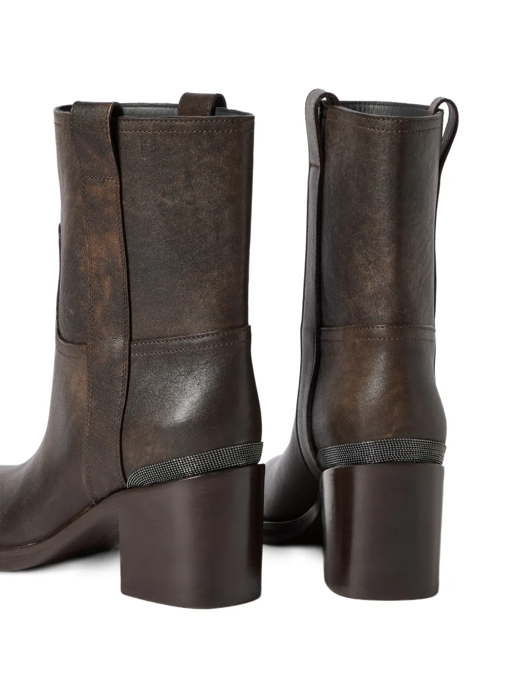 Brunello Cucinelli leather ankle boots with precious detail Bruin