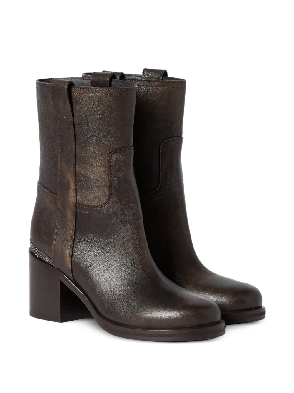 Brunello Cucinelli leather ankle boots with precious detail Bruin