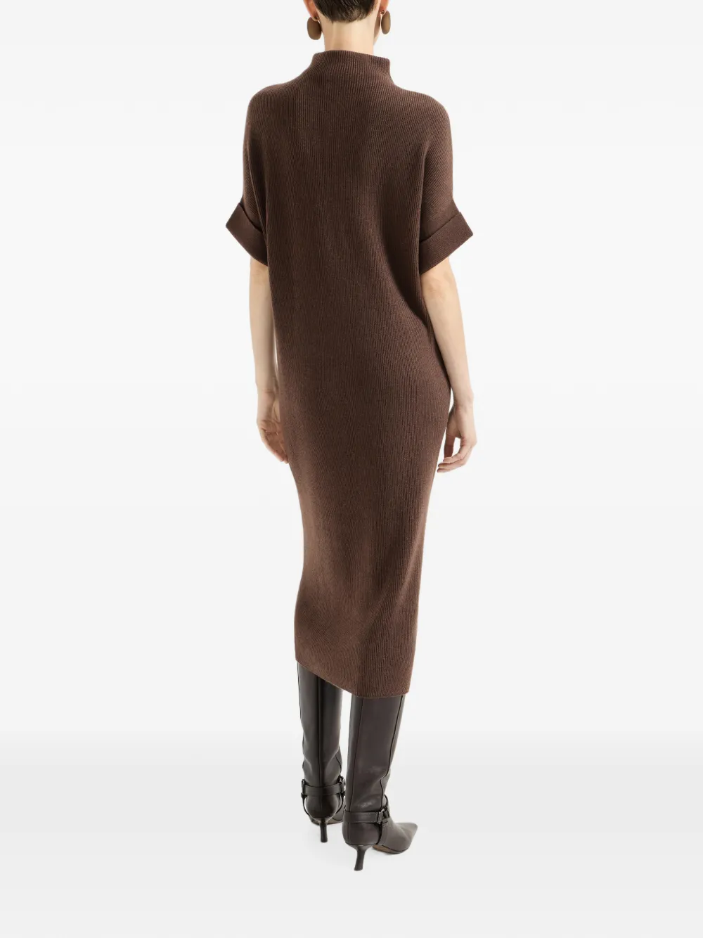 Brunello Cucinelli Kasjmier ribgebreide jurk met hoge hals Bruin
