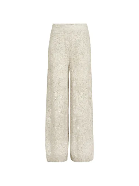 Brunello Cucinelli pantalones tejidos con flores de encaje