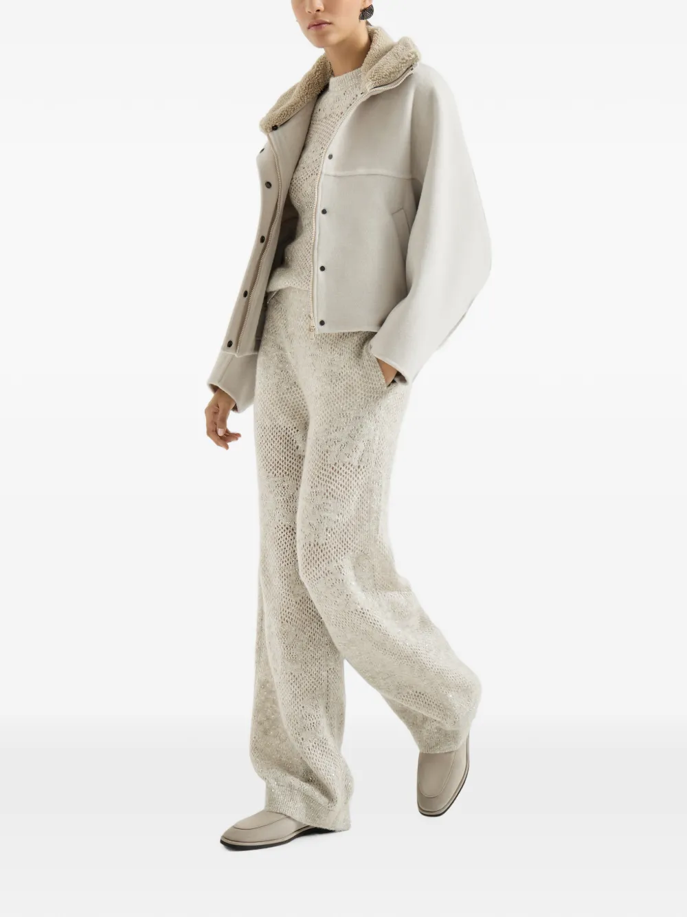 Brunello Cucinelli Gebreide trainingsbroek met mohair en scheerwol Beige