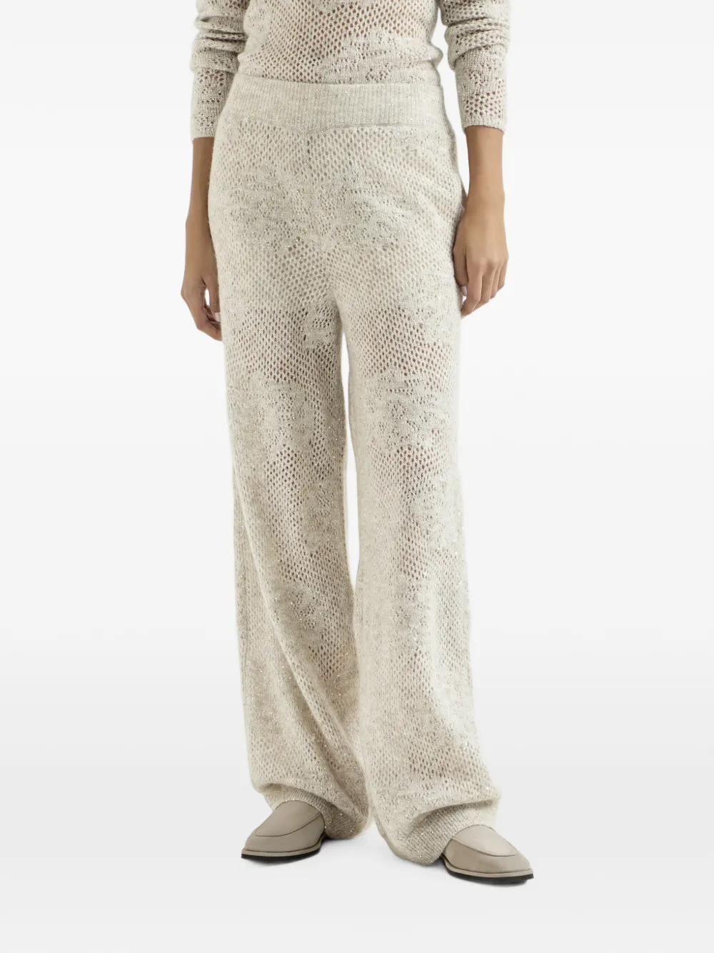 Brunello Cucinelli Gebreide trainingsbroek met mohair en scheerwol Beige