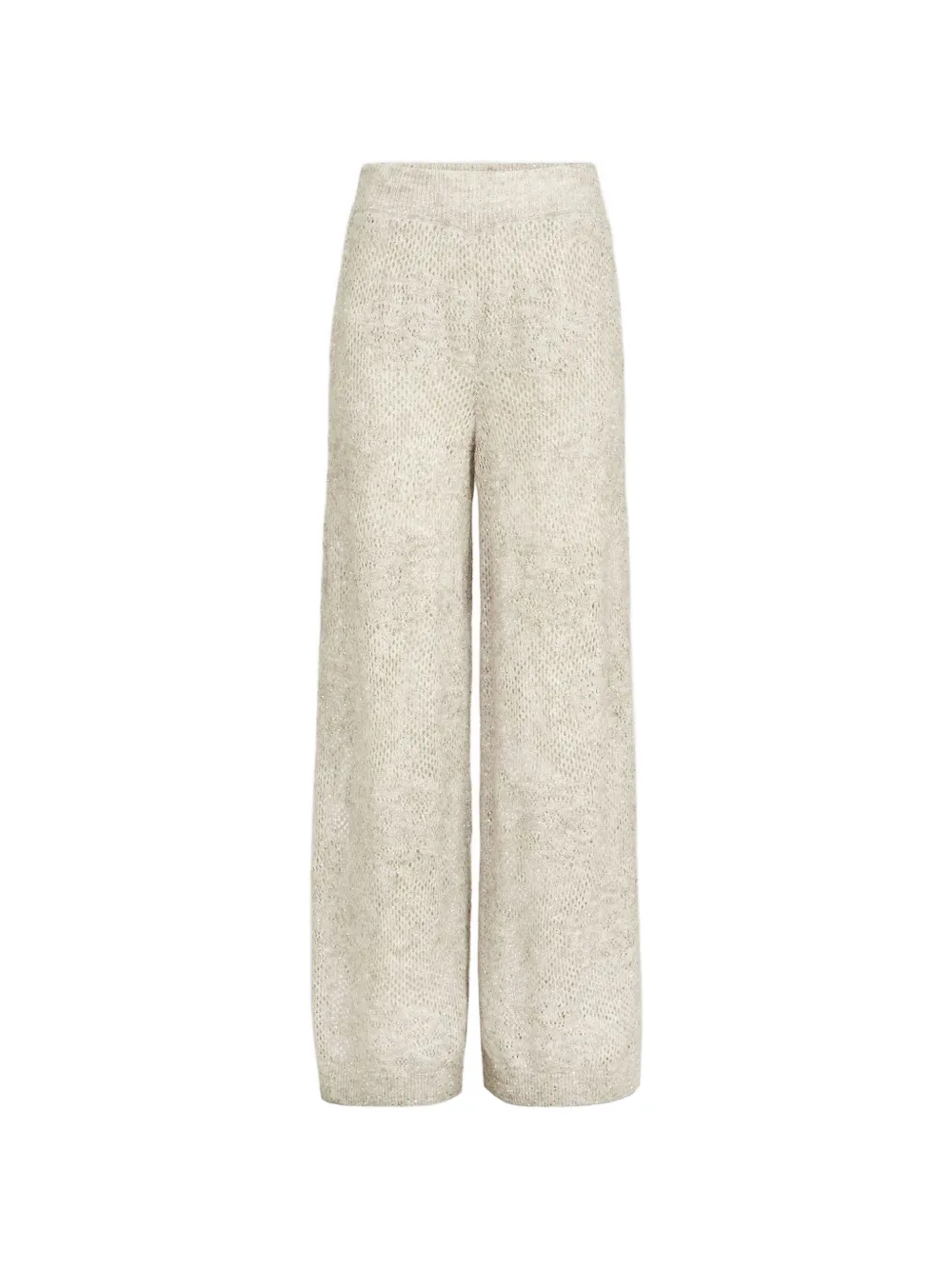 Brunello Cucinelli lace-flowers knit track trousers in sparkling mohair and virgin wool - Toni neutri