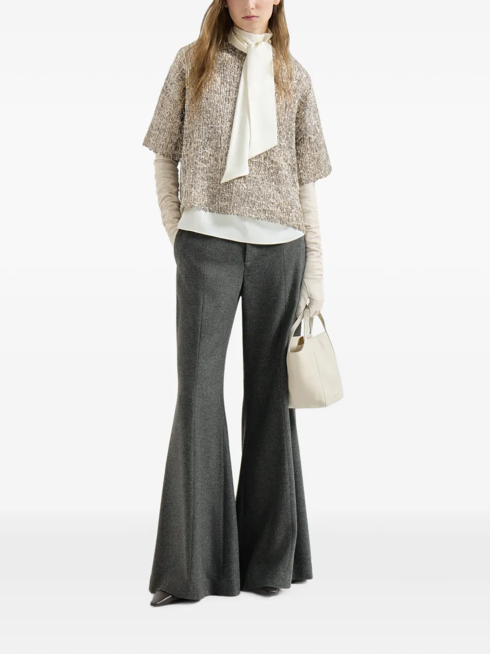 Brunello Cucinelli Dazzling T-shirt van mohair en wol met craquelé-borduurwerk Beige