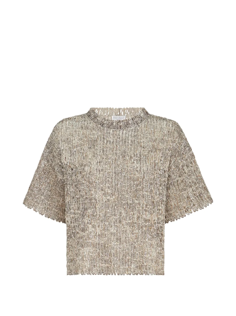 Brunello Cucinelli Dazzling craquelé-embroidery T-shirt in mohair and wool - Toni neutri