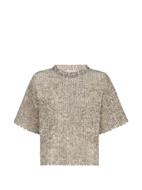 Brunello Cucinelli Dazzling craquelé-embroidery T-shirt in mohair and wool