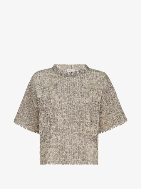 Brunello Cucinelli Dazzling craquelé-embroidery T-shirt in mohair and wool