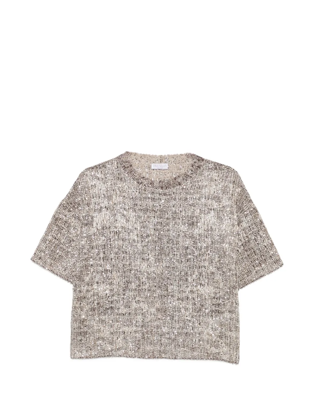 Brunello Cucinelli Dazzling craquelé-embroidery T-shirt in mohair and wool - Neutrals