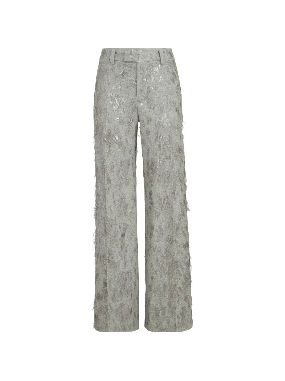 Brunello Cucinelli Virgin Wool And Cashmere Twill Flannel Loose Flared Trousers With Dazzling Lynx Embroidery In Multi