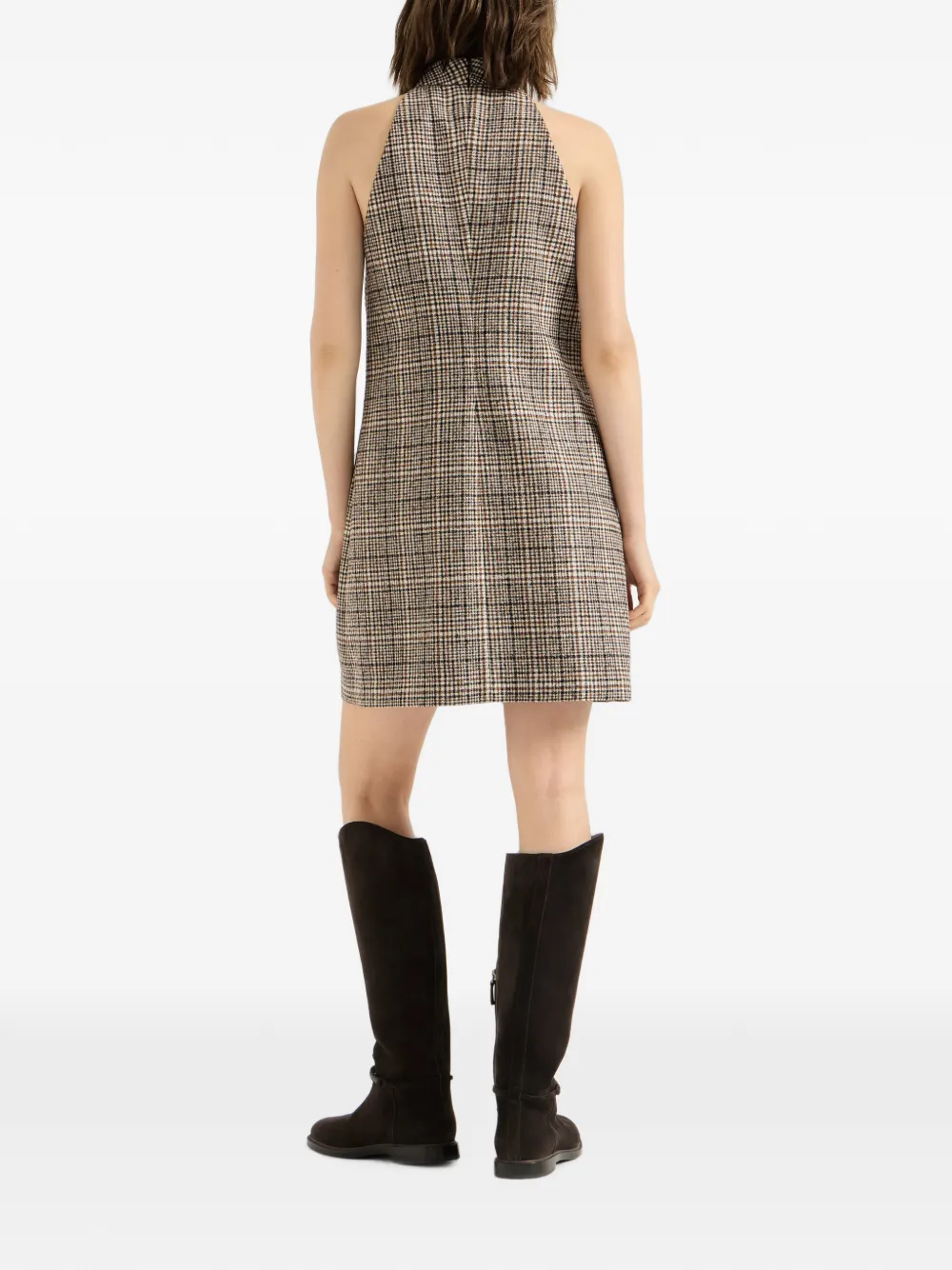 Brunello Cucinelli Geruite wollen en alpaca jurk met Monili-verfraaiing Beige