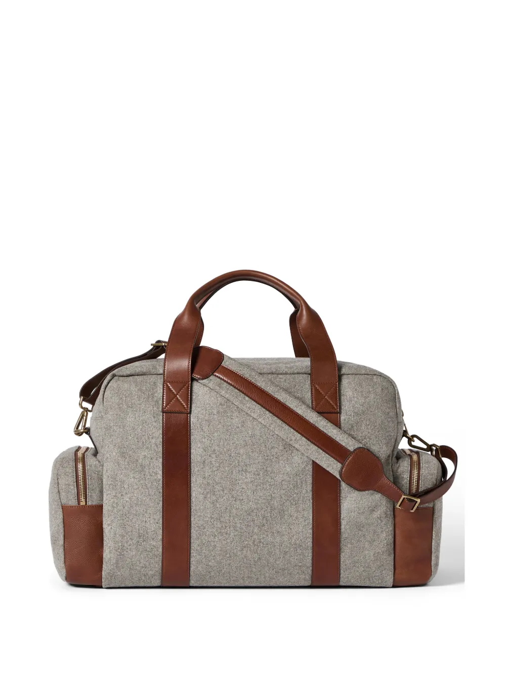  Brunello Cucinelli Virgin Wool, Alpaca And Cashmere Flannel Leisure Bag With Grained Calfskin Inserts - Gris 