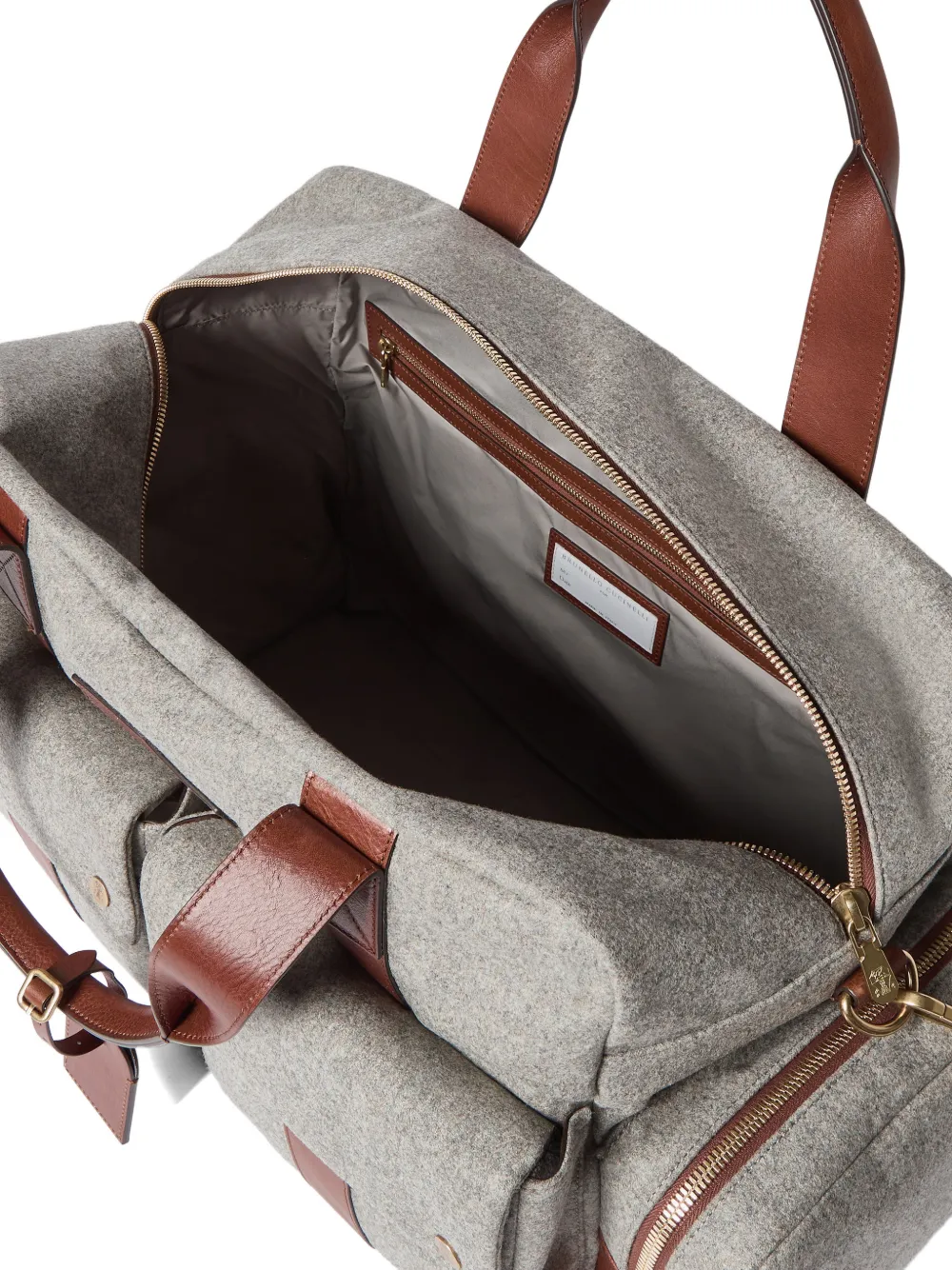 Brunello Cucinelli Tas van scheerwol alpaca en kasjmier met korrelige kalfsleren inzetstukken Grijs