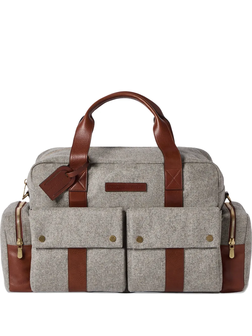 Brunello Cucinelli virgin wool, alpaca and cashmere flannel leisure bag with grained calfskin inserts - Grigio