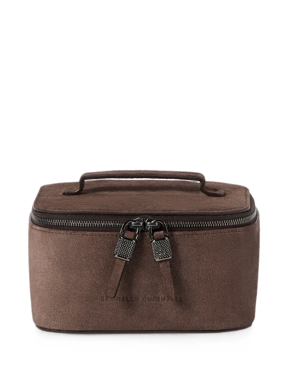 Brunello Cucinelli suede jewelry box with shiny zipper pull | Brown | Image 1