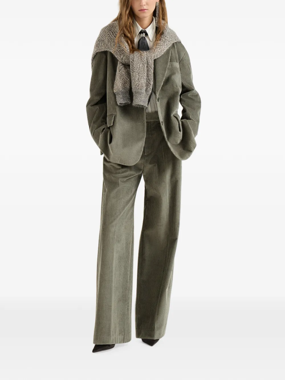 Brunello Cucinelli Ribfluwelen broek Groen