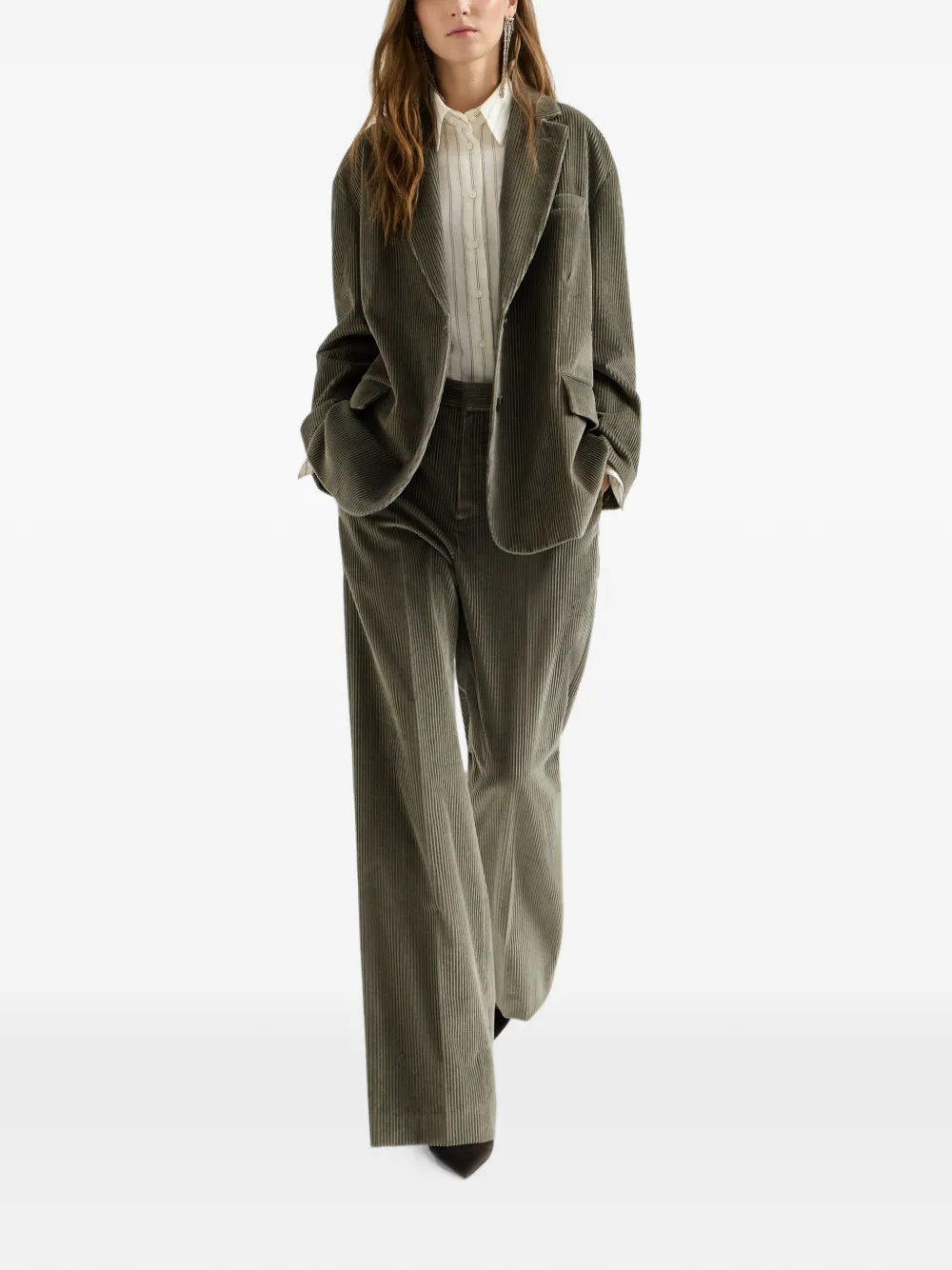 Brunello Cucinelli Ribfluwelen broek Groen