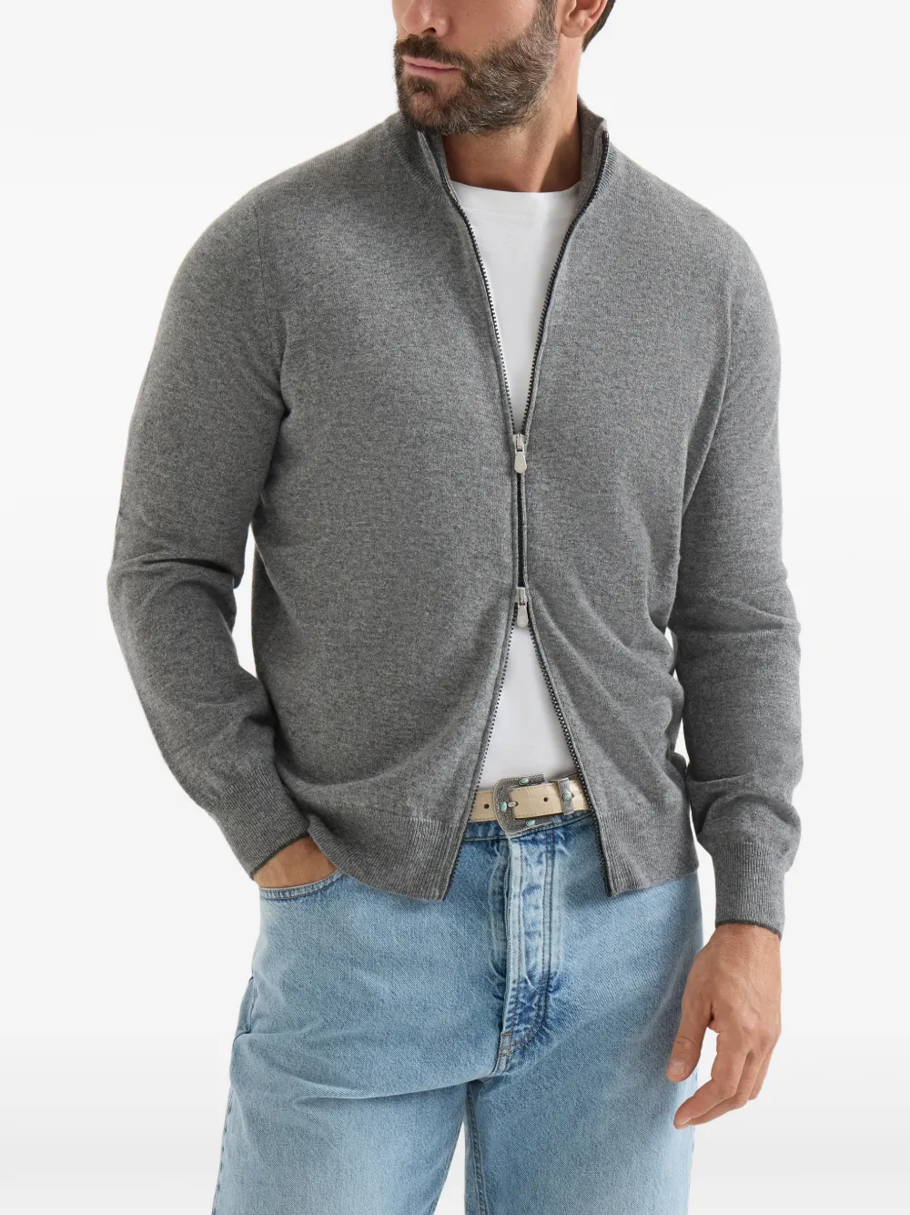 Brunello Cucinelli Kasjmier vest met hoge hals en rits Grijs