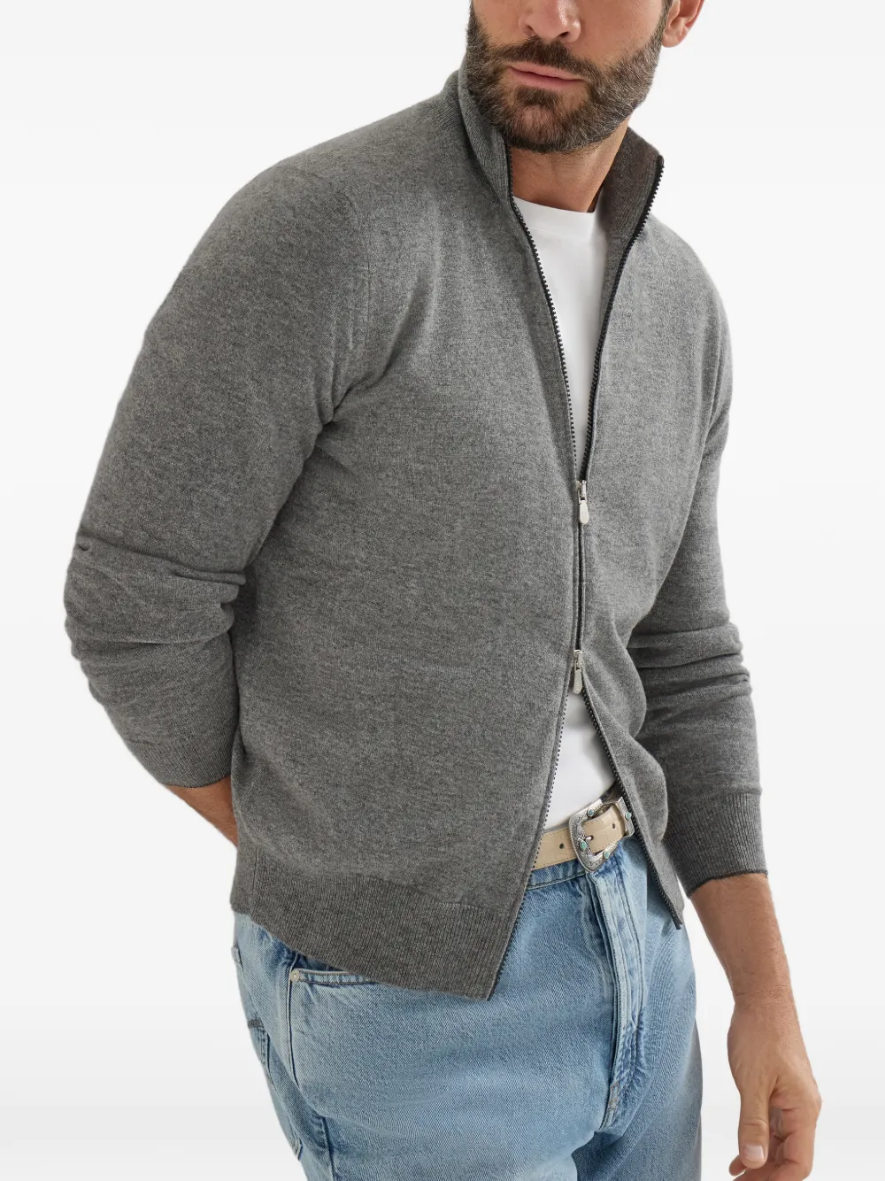 Brunello Cucinelli Kasjmier vest met hoge hals en rits Grijs