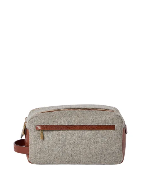 Brunello Cucinelli virgin wool, alpaca and cashmere flannel beauty case with grained calfskin inserts and double zipper