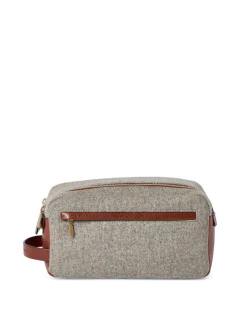 Brunello Cucinelli virgin wool, alpaca and cashmere flannel beauty case with grained calfskin inserts and double zipper