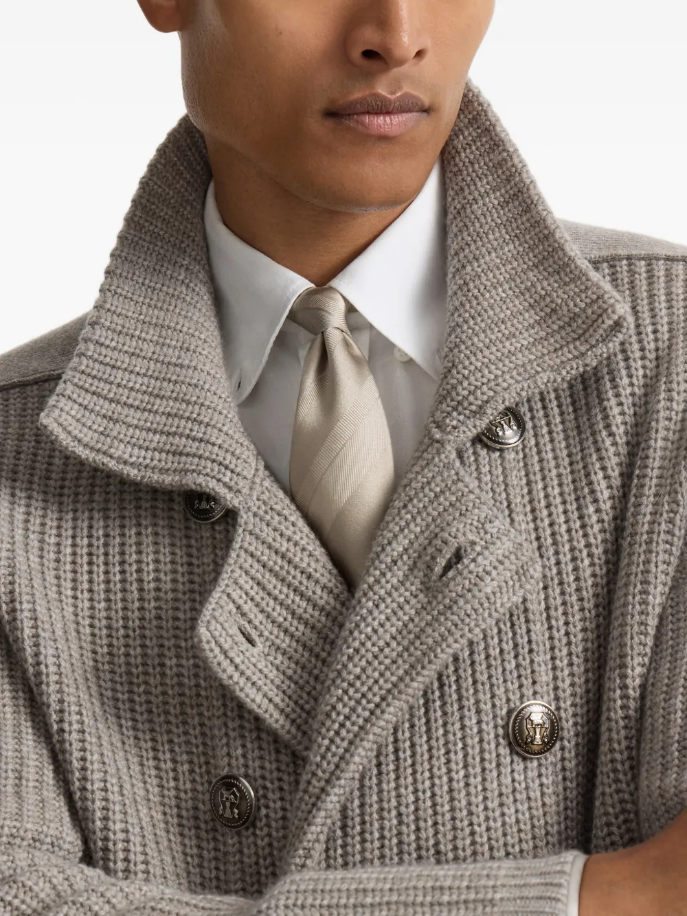 Brunello Cucinelli Gestreepte zijden stropdas Beige