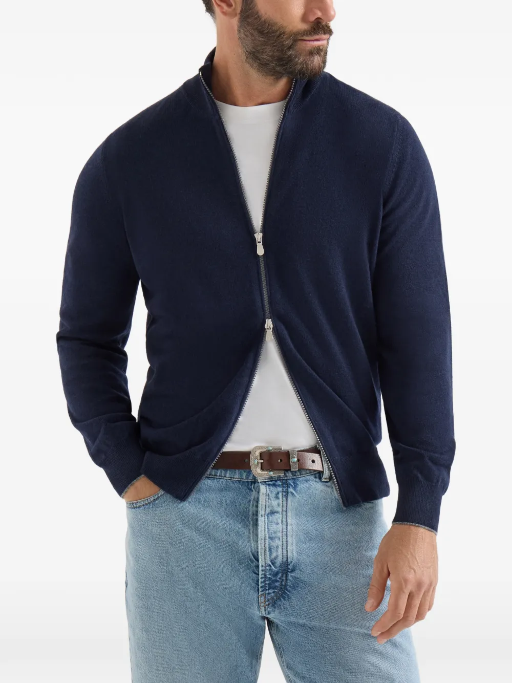 Brunello Cucinelli Kasjmier vest met hoge hals en rits Blauw