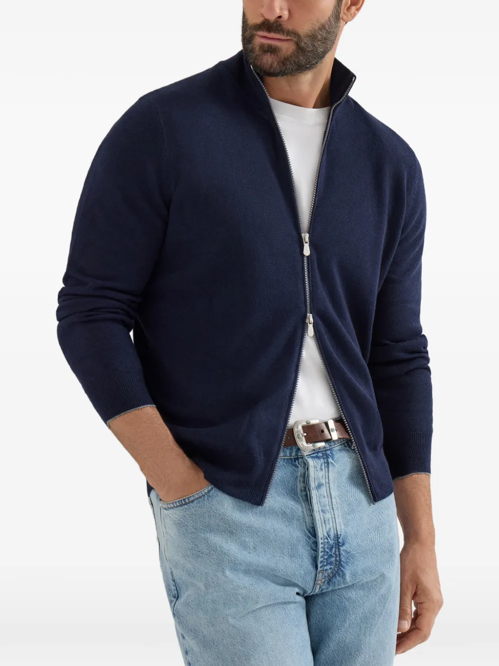 Brunello Cucinelli Kasjmier vest met hoge hals en rits Blauw