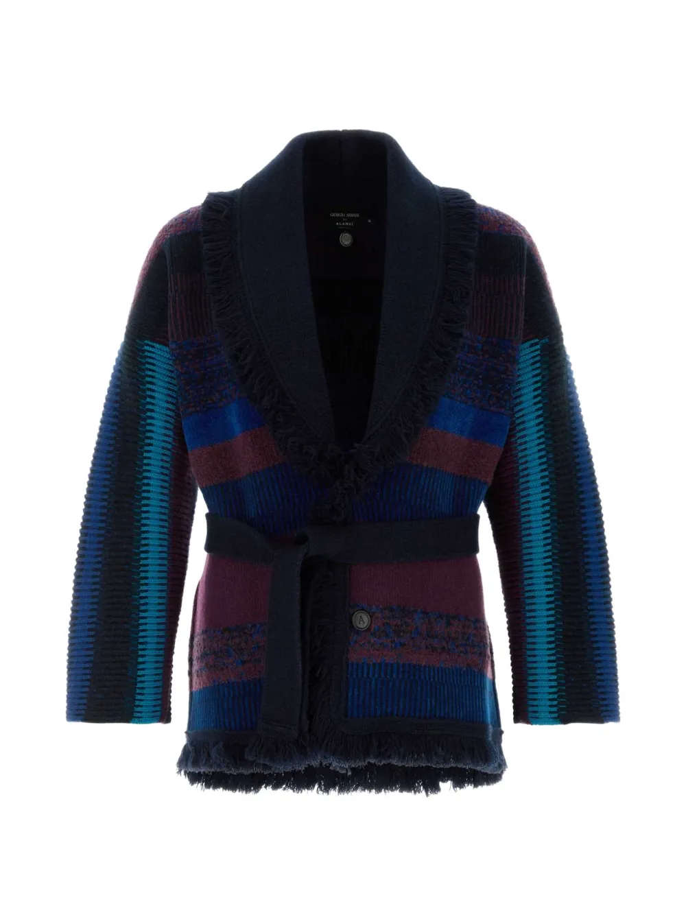 Giorgio Armani x Alanui fringed striped cardigan - Blu
