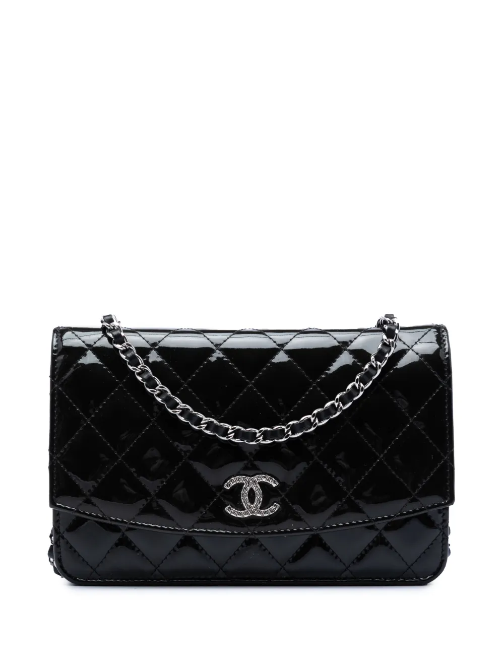 CHANEL Pre-Owned 2013-2014 CC Quilted Patent Brilliant Wallet On Chain crossbody bag - Nero