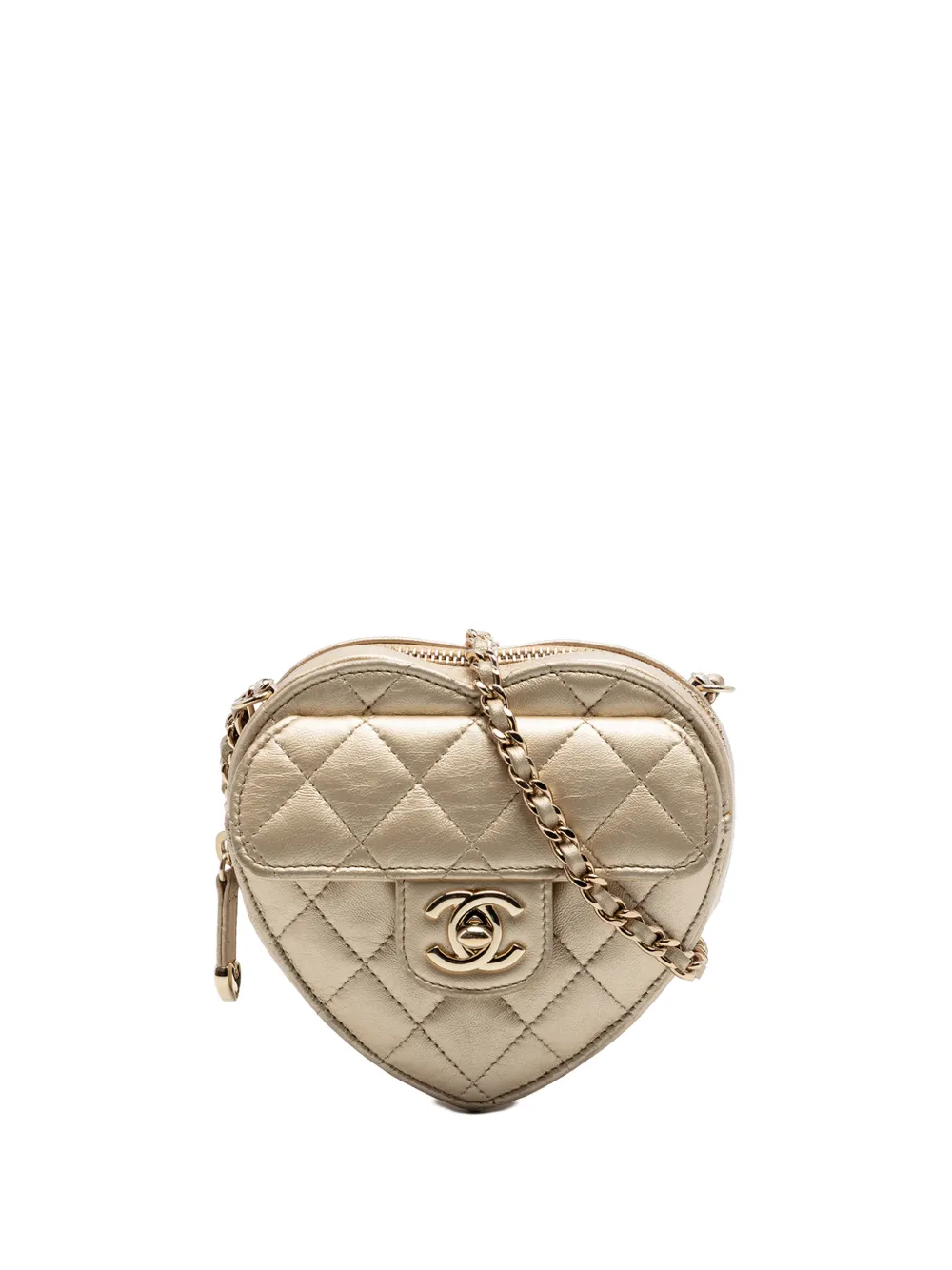 CHANEL Pre-Owned 2021 Mini Metallic Lambskin CC in Love Heart crossbody bag - Oro