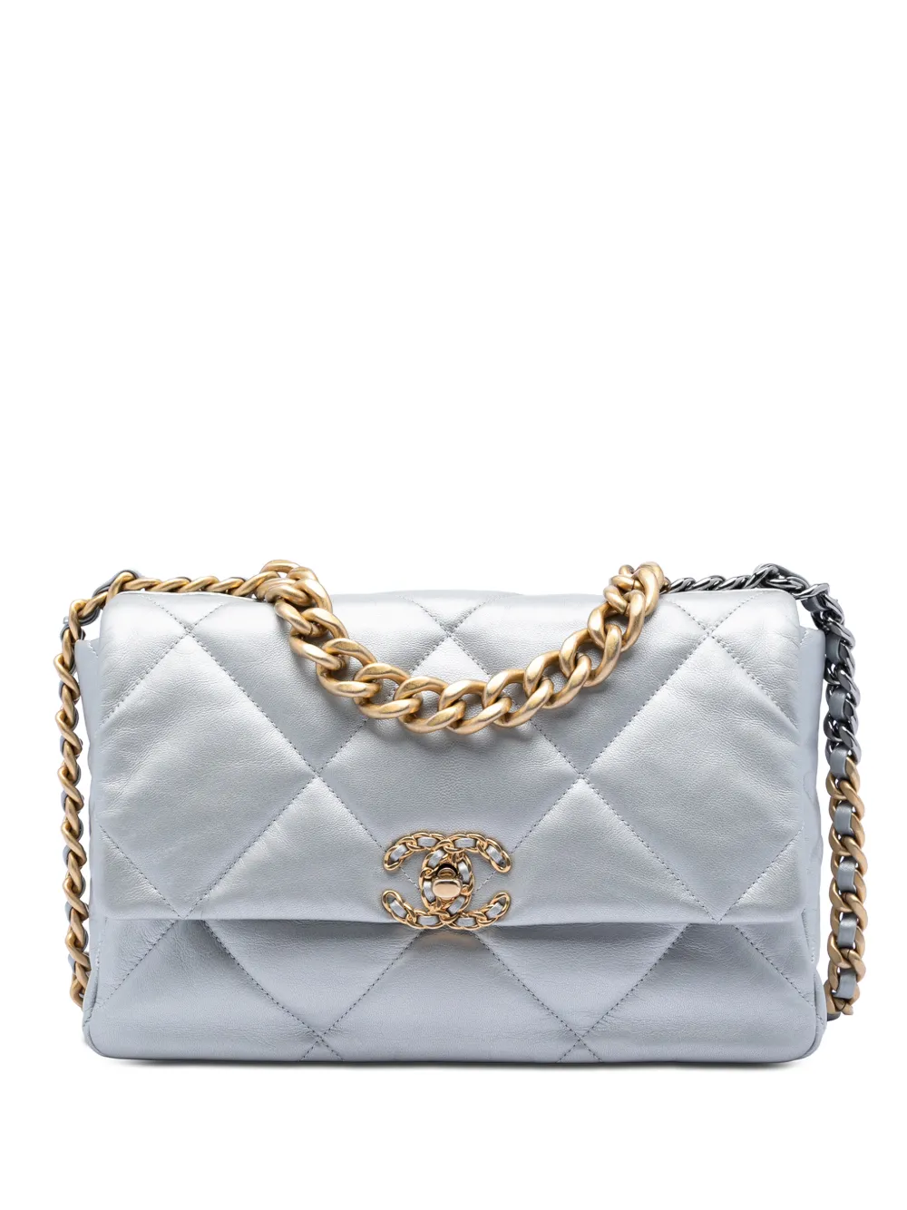CHANEL Pre-Owned 2020 Large Metallic Lambskin 19 Flap satchel - Silver