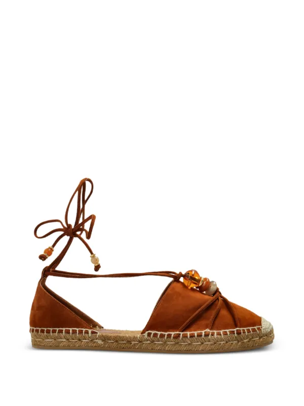 Jimmy Choo Lemi Bead-embellished Leather Ballet Flats in Brown