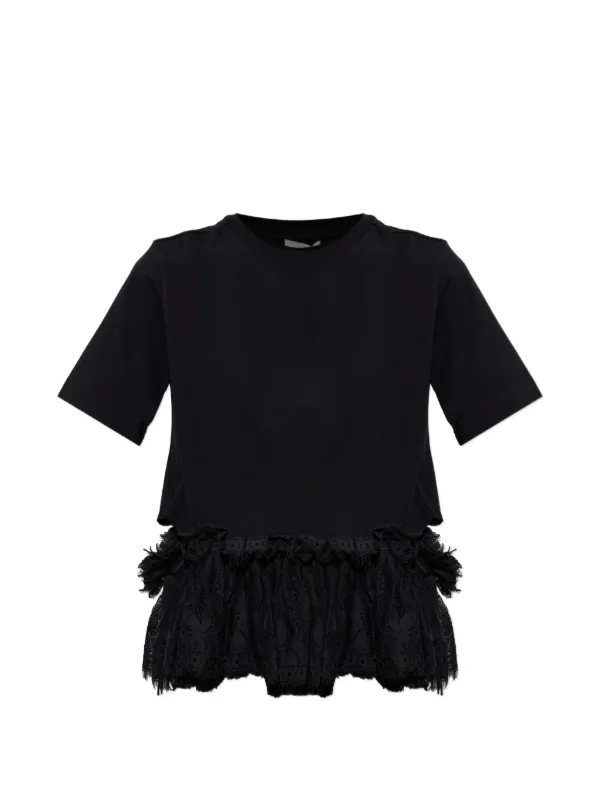 Alexander McQueen Lace-trim Ruffled T-shirt in Black