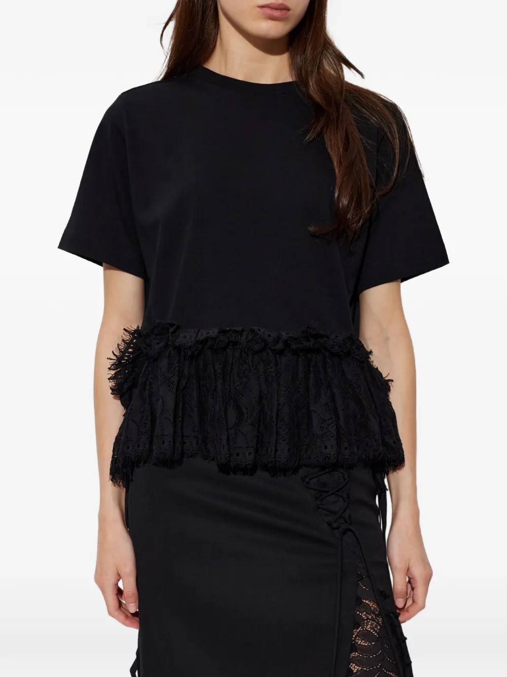 Alexander McQueen T-shirt met ruches en kanten afwerking Zwart
