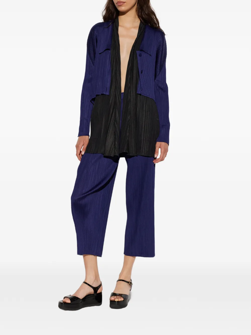 Pleats Please Issey Miyake Vest met open voorkant Zwart