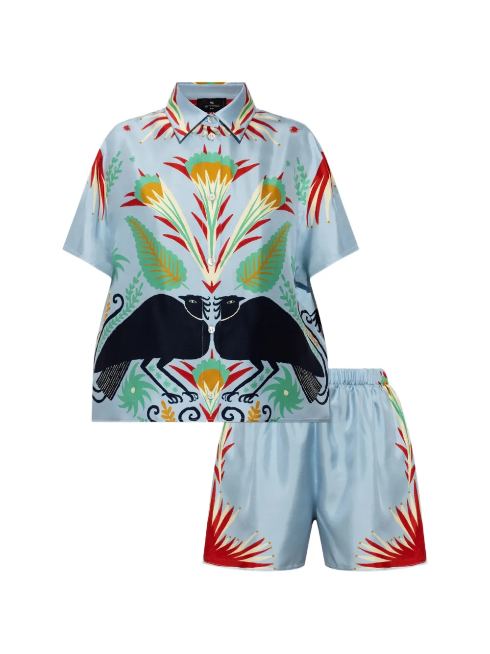 ETRO x Baby Tooth graphic-print silk-satin T-shirt - Blau
