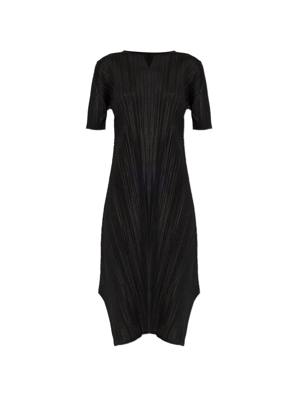 Pleats Please Issey Miyake Mellow Pleats V-neck asymmetric dress - Nero