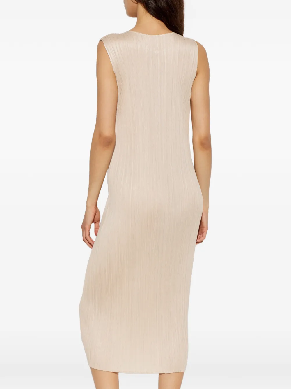 Pleats Please Issey Miyake Geplooide mouwloze midi-jurk Beige