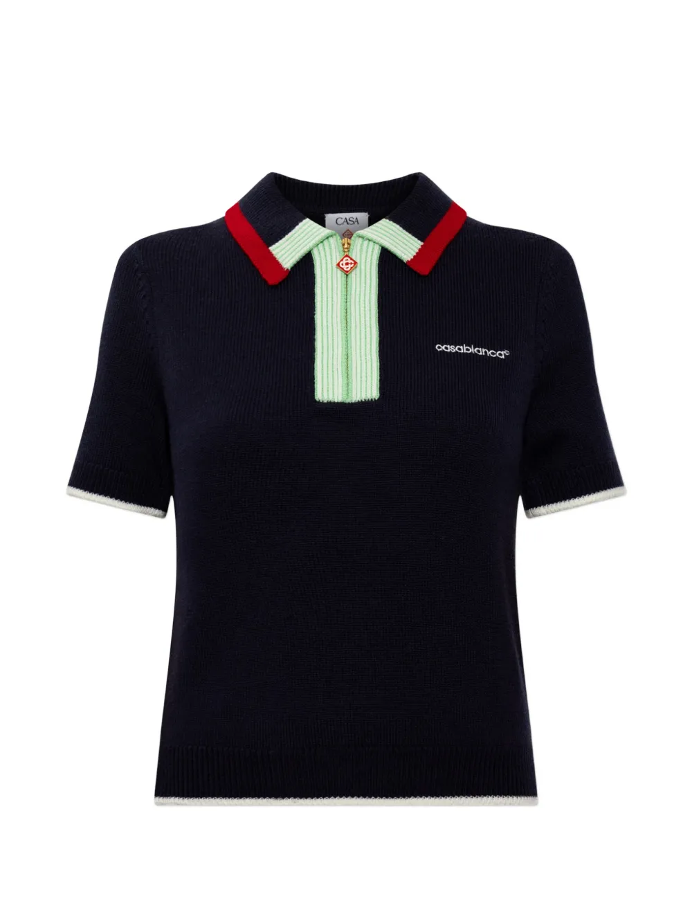 Casablanca logo-embroidered zip-up polo shirt - Blu