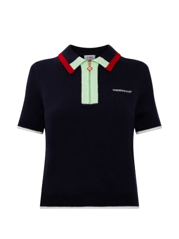 Casablanca Logo-embroidered Zip-up Polo Shirt in Blue