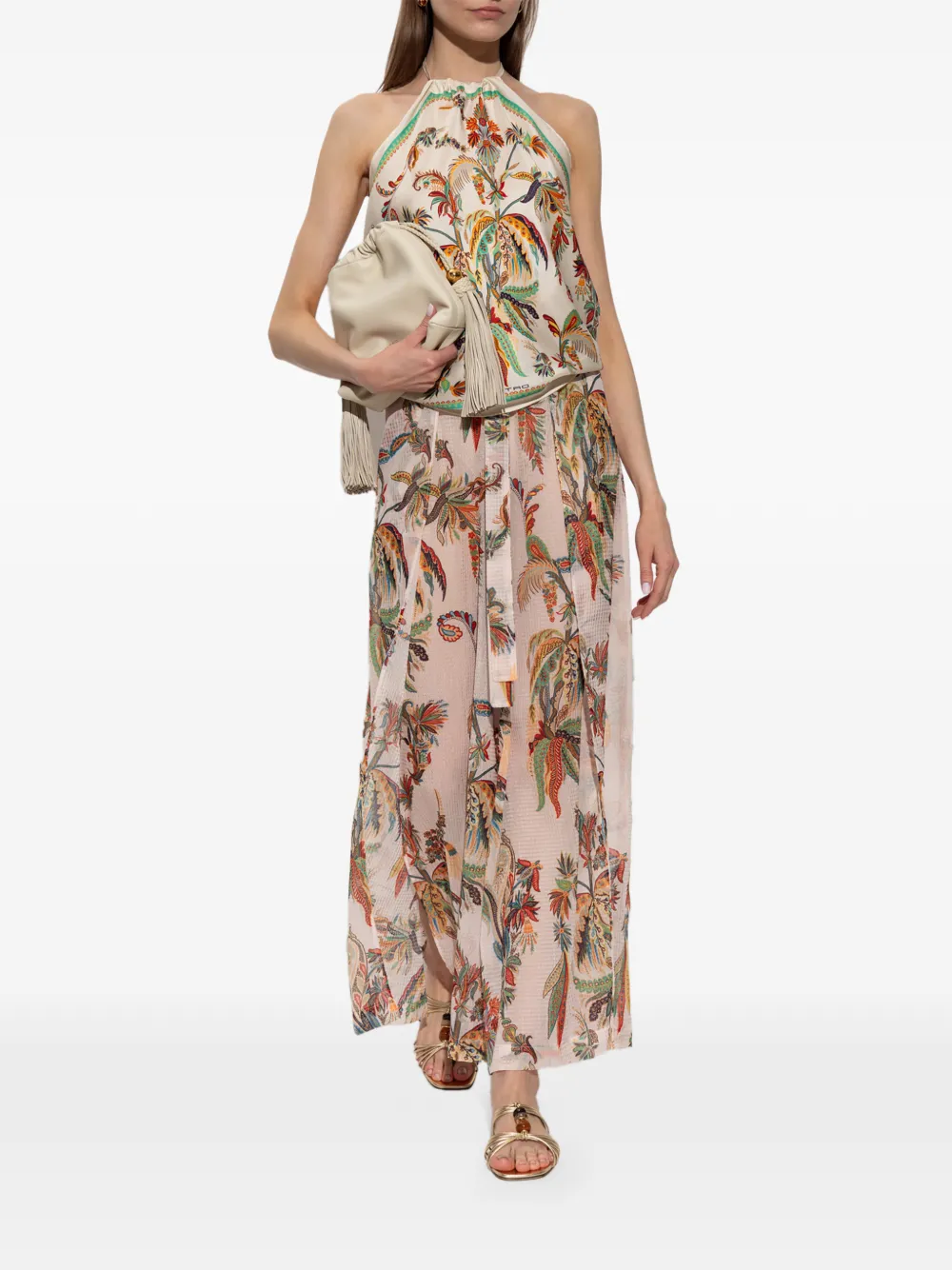 ETRO Palazzo broek met paisley-print en split Beige