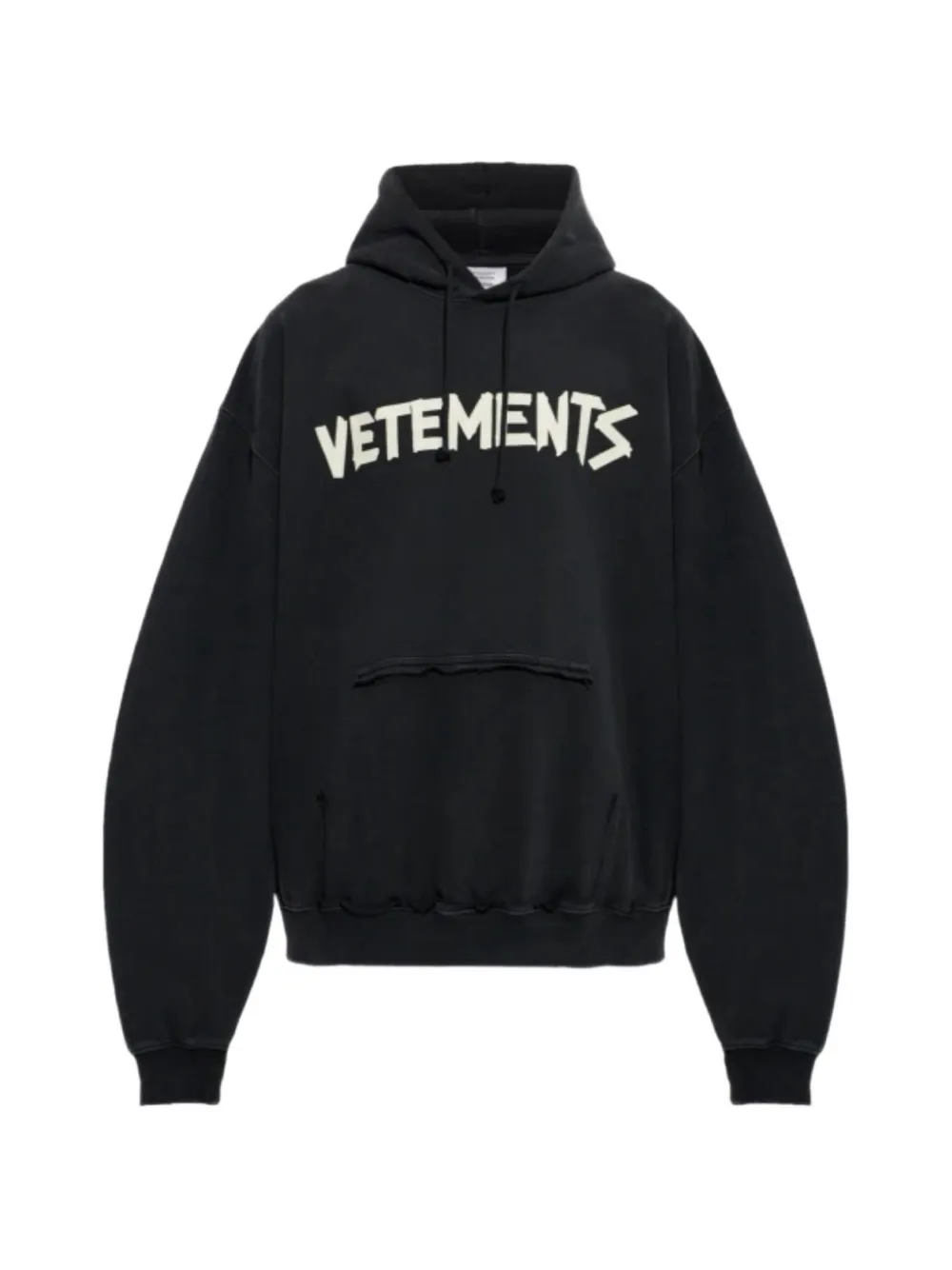 VETEMENTS logo-print frayed hoodie - Black