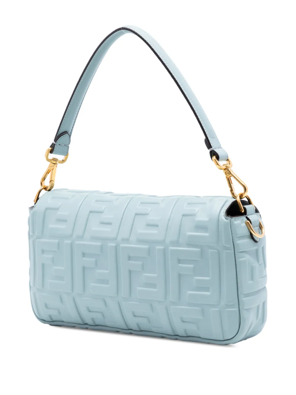  Fendi Pre-owned 2010-2026 Zucca Embossed Leather Baguette Satchel - Bleu 