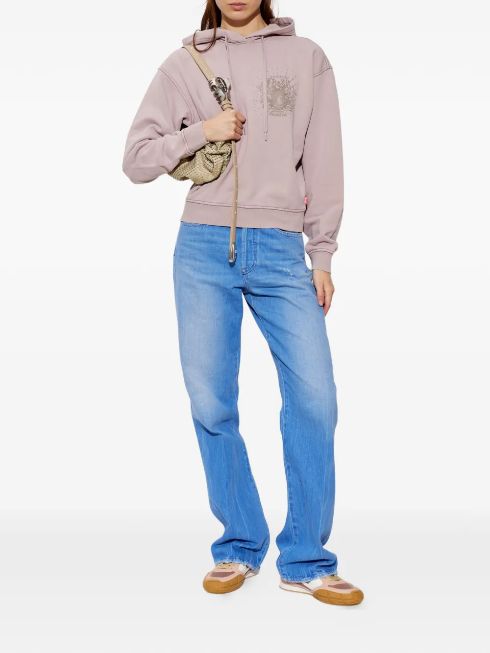 Diesel F-phoeny hoodie verfraaid met stras en grafische print Paars