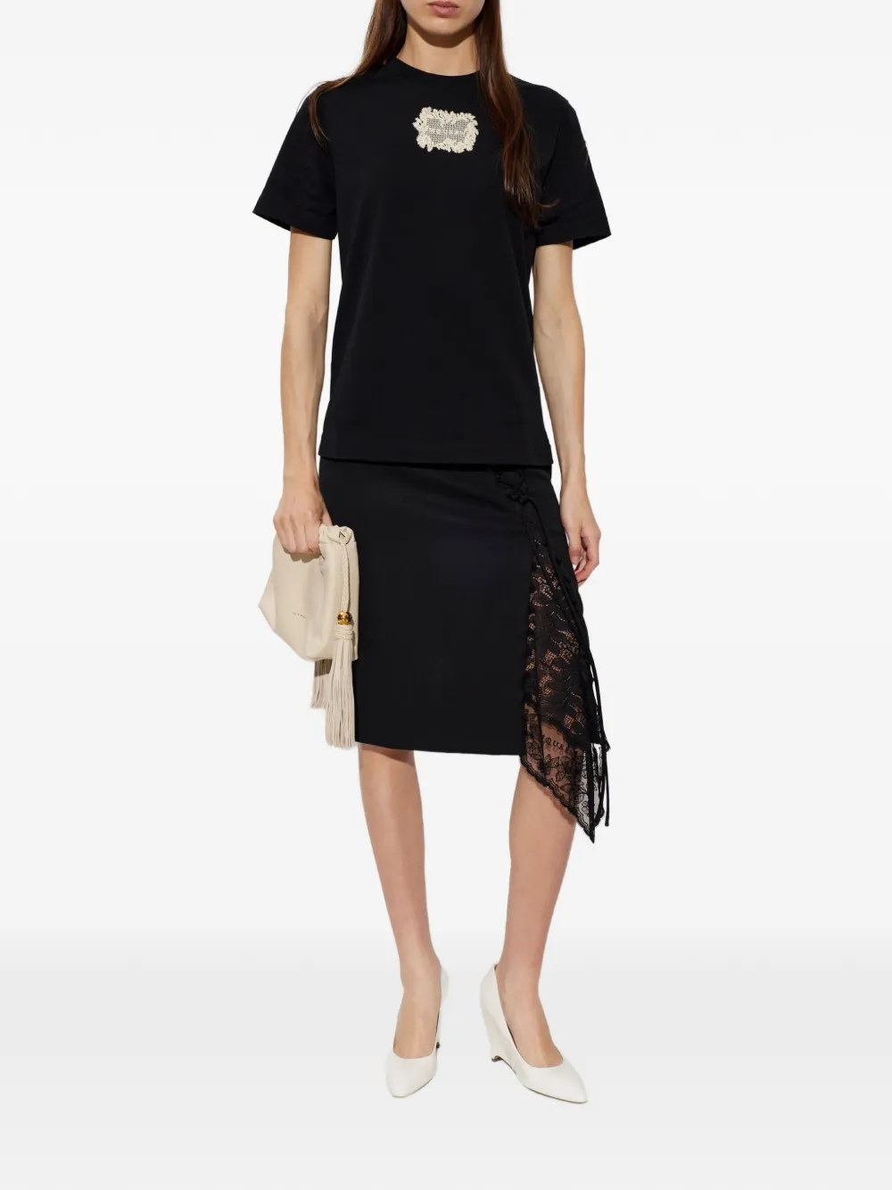 Alexander McQueen T-shirt met kanten patch Zwart