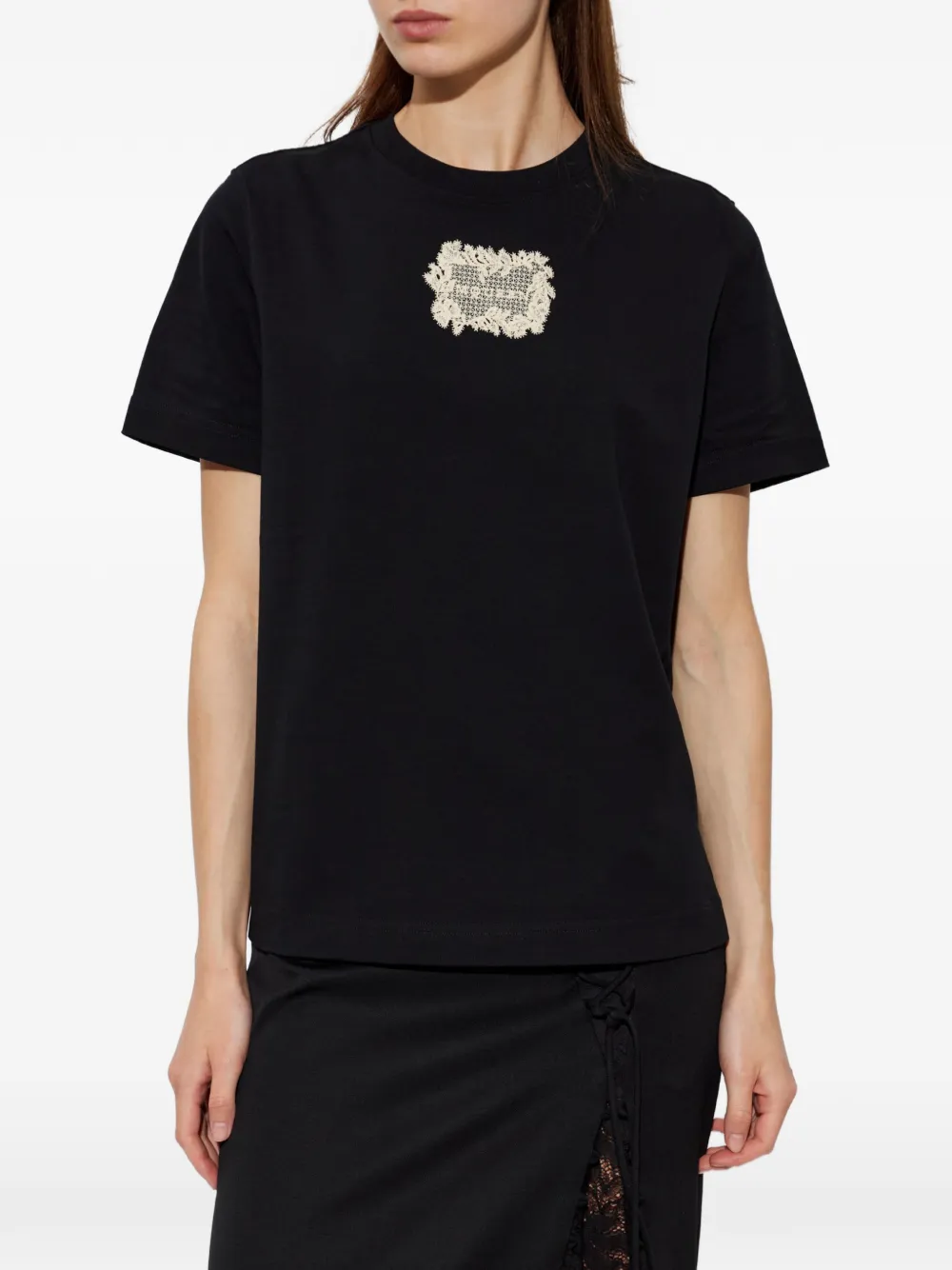 Alexander McQueen T-shirt met kanten patch Zwart