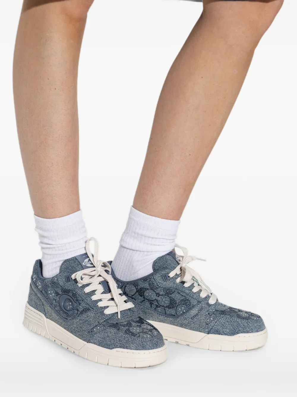 Coach sequin-embellished denim sneakers Blauw