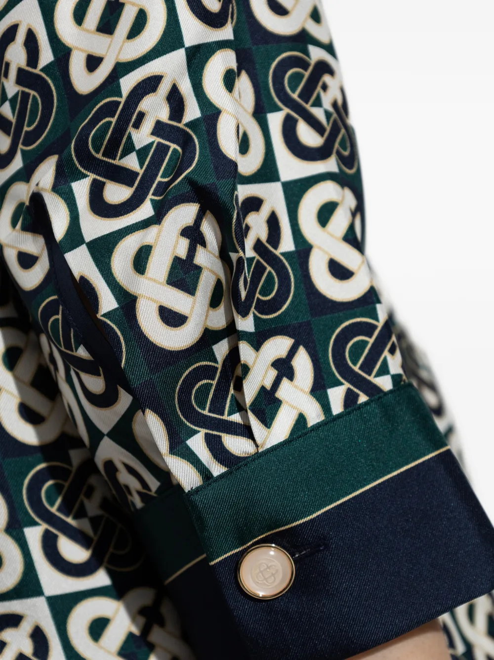 Casablanca Zijden pyjamatop met monogramprint Groen