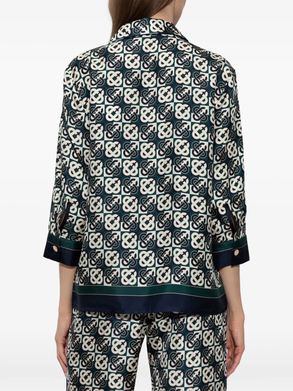 Casablanca Zijden pyjamatop met monogramprint Groen