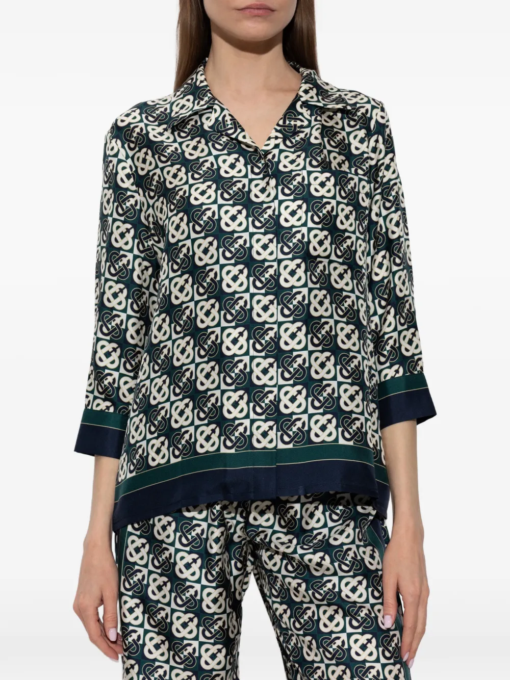 Casablanca Zijden pyjamatop met monogramprint Groen
